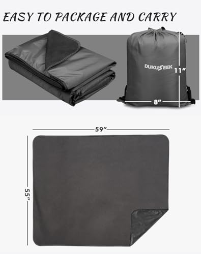 DUKUSEEK Outdoor Waterproof Stadium Blanket with Hood, Windproof Camping Blankets for Cold Weather, Sports, Yard, Soccer, Large Warm Fleece All Weather Blankets, Dark Blue 59"x56" - color: Black