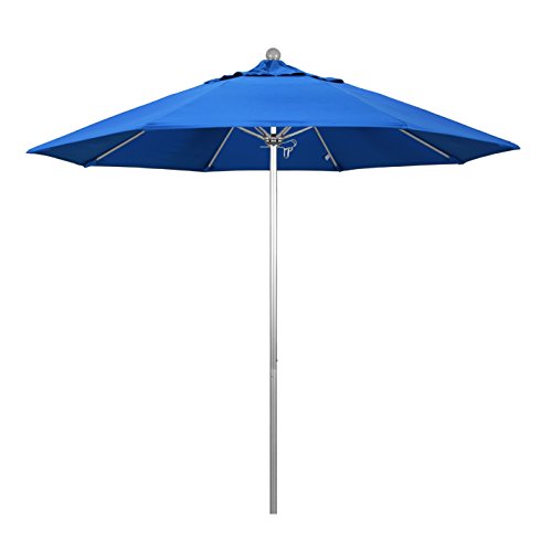 California Umbrella 9' Round Aluminum/Fiberglass Umbrella, Push Open, Silver Pole, Olefin Royal Blue Fabric - color: Royal Blue