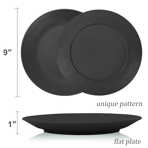 Wrova Wheat Straw Dinner Plates 9 Inch Unbreakable Set of 8 - Dishwasher & Microwave Safe Plastic Plates Reusable - Lightweight Plates for Kitchen,Camping,Apartment,Dorm,RV,Party - Black to Grey - color: Black,Deep Gray,Gray, size: 9 inch