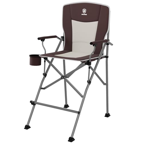 EVER ADVANCED Tall Camping Folding Chair 31", Portable Directors Chair, Bar Height Camping Chair with Carry Bag and Footrest, Armrest, Heavy Duty Supports 300 Lbs Red - color: Red, style: Fabric