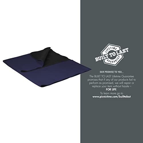 PICNIC TIME Outdoor Picnic Blanket Tote, 59"x51" Foldable Beach & Camping Blanket with Soft Fleece, Water-Resistant Bottom, Adjustable Strap & Zippered Pocket (Navy Blue with Blue Flap) - color: Navy