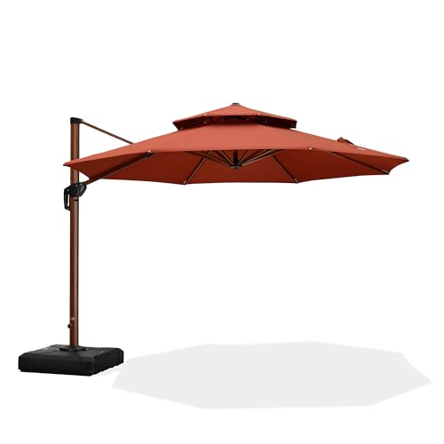 PURPLE LEAF 11ft Patio Umbrella Outdoor Round Umbrellas Large Cantilever Umbrella Windproof Offset Umbrellas Heavy Duty Sun Umbrella for Garden Deck Pool Patio, Brick Red - color: Brick Red, size: 11 Feet, style: Umbrella