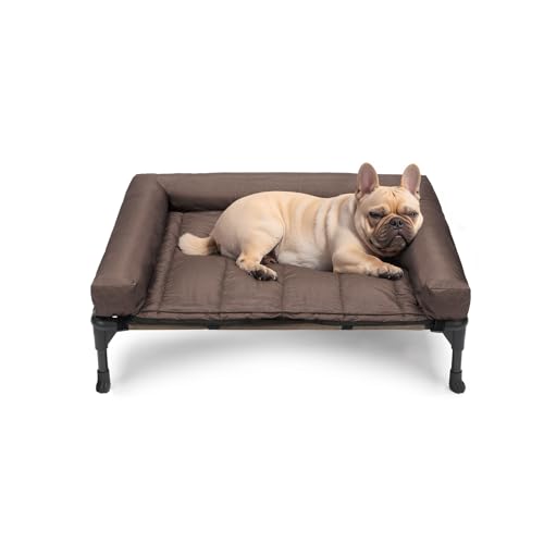 Veehoo Cooling Elevated Dog Bed Add Removable Waterproof Bolster Cushion Mat, Raised Pet Cot with Breathable Teslin Mesh, No-Slip Feet, Dog Sofa Bed for Indoor Outdoor, Medium, Brown CWC2331B - color: Brown, size: 32.0"L x 25.0"W x 7.0"Th