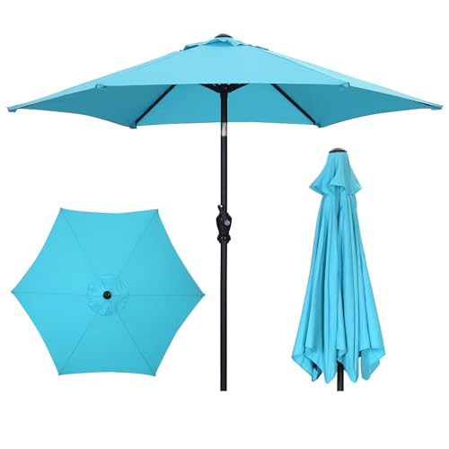GDY 7.5FT Patio Umbrella Outdoor Table Umbrella,Market Umbrella with Push Button Tilt and Crank for Garden, Lawn, Deck, Backyard & Pool (Lake Blue) - color: Lake Blue, size: Umbrella Only