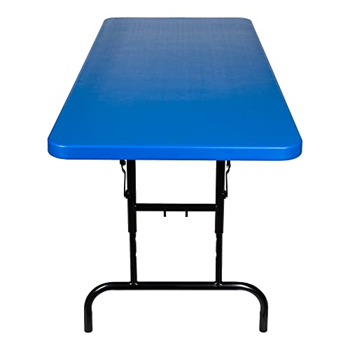 OEF Furnishings OEFBTA-3072-04 Adjustable-Height Commercial-Grade Premium Industrial Folding Table, 6-Foot Pedestal-Leg Design with 17-Gauge Steel Frame and Thick Double-Wall Top (72" × 30", Blue Top) - color: Blue