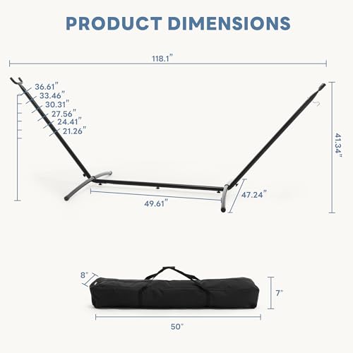 Sweetcrispy Hammock Stand Only, Heavy Duty Hammock Stands for Double 2 Person, Portable Steel Stand for Outside Garden Backyard Patio Pool Beach with Carrying Case - color: Black, size: 118IN