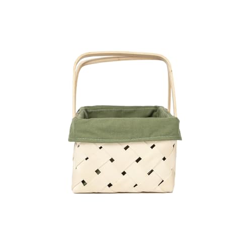 Picnic Basket with Handle，Natural Woodchip Basket with Washable Lining for Camping（14X7.5X5.5inches） (Green) - color: Green