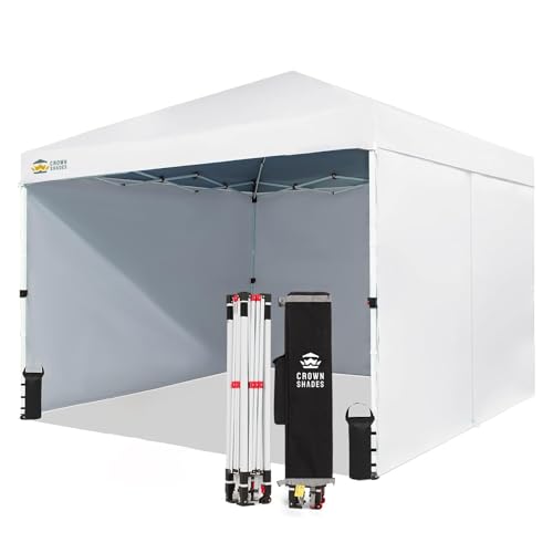 CROWN SHADES 10X10 Commercial Instant Canopy Pop Up Tent with Center Lock, 300D Fabric, 4 Sidewalls, Sto'N Go Bag, White - color: White, size: 10x10 Classic
