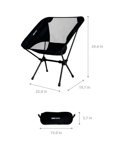 ONEFOREST Camping Chair, Foldable Portable Backpacking Chair for Beach Camp Hiking Outdoor Sport, Black - color: Black