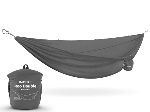 KAMMOK: Roo Double Hammock | Made from Strong & 100% Recycled Water Resistant Ripstop Fabric | Comfortable, Packable, Lightweight (Lifetime Adventure Grade Warranty), Granite Gray - color: Granite Gray, size: Roo Double