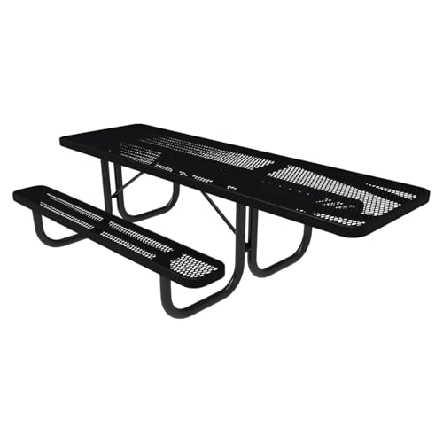 COATEDOUTDOORFURNITURE Heavy-Duty Portable ADA-Compliant Outdoor Picnic Table, Expanded Metal Patio Dining Furniture Made in America (8ft Rectangular, One-Side Handicap, Black) - color: Black, size: 8 Ft, Rectangle Handicap One End, Expanded Steel