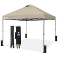CROWN SHADES 10x10 Pop Up Canopy Tent - Patented Center Lock One Push Instant Outdoor Canopy Beach Tent with STO-N-Go Bag 8 Stakes & 4 Sand Bags，Khaki - style: Khaki