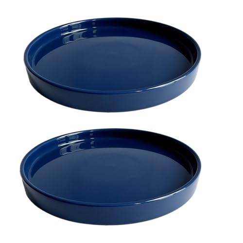 2 Pack Ceramic Plant Saucer Pot Tray 6 Inch, Planter Saucers 4 5 6 7 8 9 10 11 12 13 Inch for Indoors Outdoor, Durable Sturdy Flower Drainage drip Water Tray for Glazed Pots Base (6.4 Inch-Blue) - color: Blue, size: 6.4in 2pack