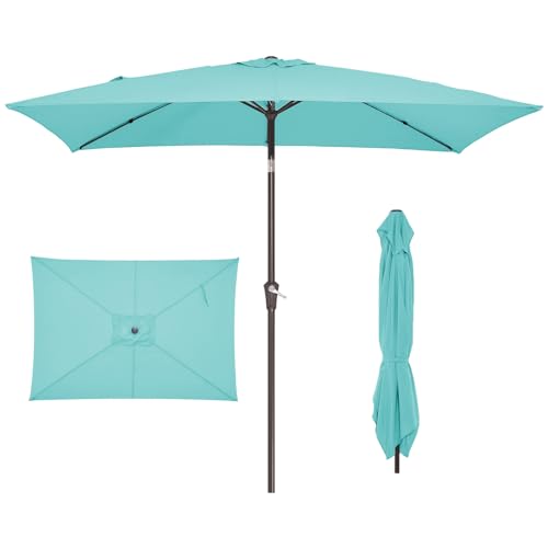 JEAREY 6.5x10 ft Rectangular Patio Umbrellas Rectangle Outdoor Umbrella with Push Button Tilt and Crank, Market Table Umbrella 6 Sturdy Ribs UV Protection for Poolside Garden Backyard Deck, Peacock Blue - color: Peacock Blue, size: 6.5x10ft