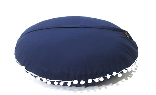 CRAFT KALA Meditation Floor Pillow Cover, Round Large Pillows Cover Seating for Adults, Bohemian Mandala Circle Cushions Cover for Outdoor Fireplace Yoga Living Room (Blue, 22" Round) - color: Blue, size: 22" x 22" (Pack of 1)