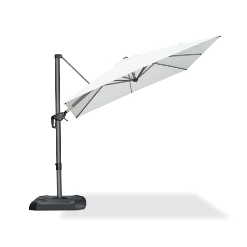 PURPLE LEAF 8 Feet Patio Umbrella Outdoor Cantilever Square Umbrella Aluminum Offset Umbrella with 360-degree Rotation for Garden Deck Pool Patio, White - color: White, size: 8' X 8', style: Standard