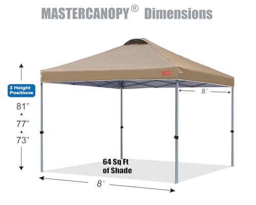 MASTERCANOPY Durable Pop-up Canopy Tent with Roller Bag (8x8, Khaki) - color: Khaki, size: 8x8