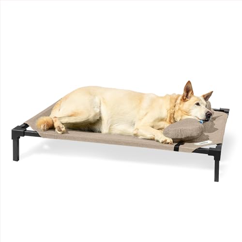 Coolaroo Pro Elevated Dog Bed with HeatShield Fabric – Advanced Cooling Raised Cot for Small & Medium Breeds, Easy-Clean, Low-to-Ground Access, Bonus Bolster Pillow – Great Sandy Beige - color: Great Sandy Beige, size: Medium