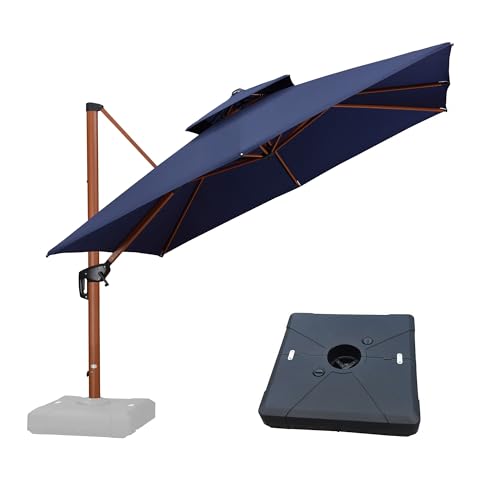 PURPLE LEAF 10ft Patio Umbrella with Base Outdoor Square Umbrellas Large Cantilever Umbrella Windproof Offset Umbrellas Heavy Duty Sun Umbrella for Garden Deck Pool Patio, Navy Blue - color: Navy Blue, size: 10'X10', style: Base Included