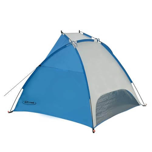BS-002 Outdoor Portable Canopy Beach Waterproof Windproof Shelter Sun Shade Tent with 2 Mesh Sand Pockets, Carry Bag, and Stakes, Blue