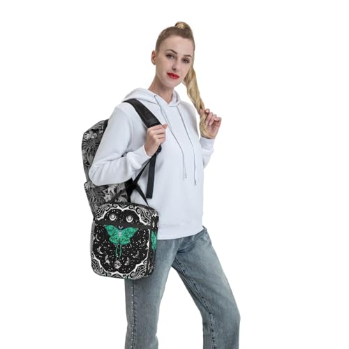 Moth Moon Phase Witchy Psychedelic Eyes Moon Stars Insulated Lunch Bag Portable Reusable Zipper Lunch Box For Men Women Work Picnic Travel Camping - color: Black12