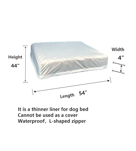 Waterproof Dog Bed Liner with Zipper Washable Extra Large for 54 x 44 Inch Dog Beds - size: 54x44x4 inch