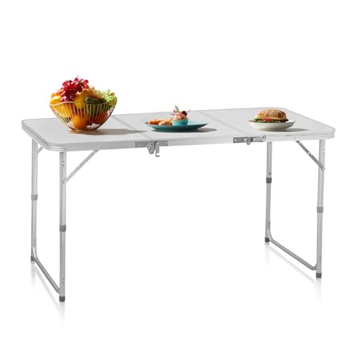 Outvita 4ft Portable Folding Picnic Table, Outdoor Waterproof 2 Level Adjustable Height Camping Table, Aluminum Lightweight Suitcase Foldable Table for Picnic BBQ Beach Dining - color: Silver, size: 47*24*26