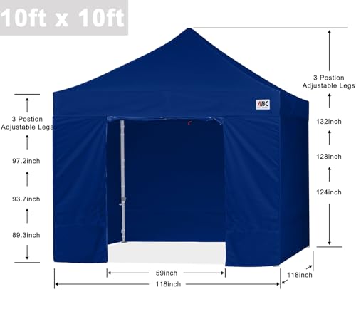 ABCCANOPY Easy Pop Up Canopy Tent with Sidewalls 10x10 Commercial -Series, Navy Blue - color: navy blue, size: 10X10