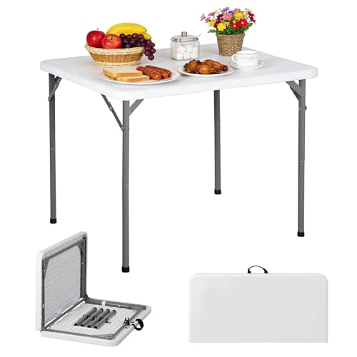ZENY 34inch Fold in Half Square Table, Portable Plastic Dining Card Table for Kitchen or Outdoor Party Wedding Event, Bi-Folding Picnic Camp Dining Table, White - color: White, size: 34" x 34"