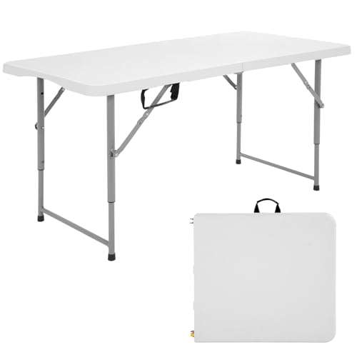 FDW 4 Foot Outdoor Dining Table, Foldable Portable Rectangular Plastic Folding Table with Built in Carrying Handle and Height Adjustable for Party and Wedding Use, White - color: White, size: 4 FT