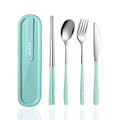 Travel cutlery set, 18/8 stainless steel cutlery, Reusable utensils set with case, Portable Silverware Lunch Box for Camping and Office (Bule/knife set) - color: Blue