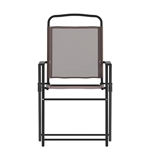 Flash Furniture Mystic Folding Patio Sling Chairs, Outdoor Textilene Lawn Chairs with Armrests, Set of 2, Brown - color: Brown