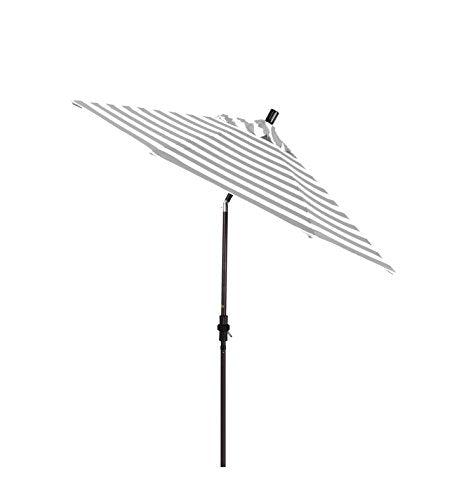California Umbrella 9' Round Aluminum Patio Umbrella, Crank Lift, Collar Tilt, Bronze Pole, Gray/White Stripe - color: Gray/White