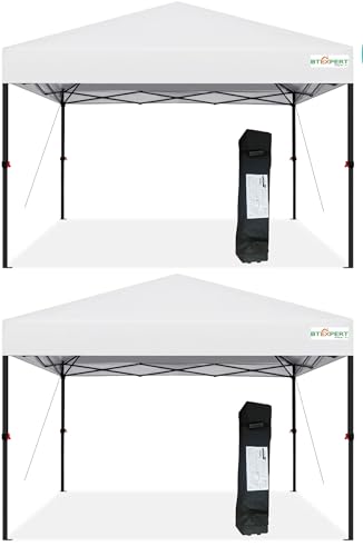 BTExpert 10x10 Set of 2, One Push Instant Canopy Pop Up Tent Easy 1-Touch Portable Folding Shelter Outdoor Gazebo Shade w/Adjustable Height Carrying Wheeled Bag Party Event Picnic Easy Setup - color: White, size: 10x10FT - Set of 2