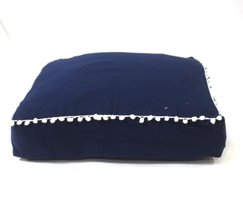 CRAFT KALA Meditation Floor Pillow Cover, Round Large Pillows Cover Seating for Adults, Bohemian Mandala Circle Cushions Cover for Outdoor Fireplace Yoga Living Room (Blue, 24" Square) - color: Blue, size: 24" x 24" (Pack of 1)