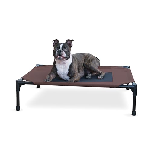K&H Pet Products Original Elevated Pet Cot Tan with Microfleece Pad - color: Chocolate/Black Mesh, size: Medium