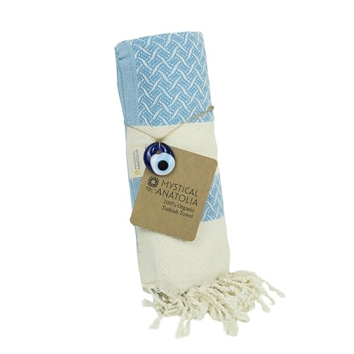 mysticalanatolia Turkish Beach Towel Oversized Cotton Sand Free Quick Dry Lightweight Peshtemal Large Travel Yoga Picnic Blanket Absorbent Compact 39x79 Light Blue - color: Light Blue