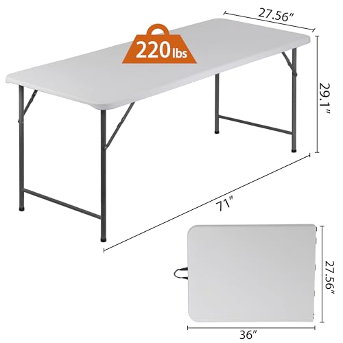 SUPER DEAL Upgraded 6FT Folding Picnic Table for Outdoor, Portable Fold-in-Half Plastic Dining Picnic Party Table with Carrying Handle - size: 6 FT