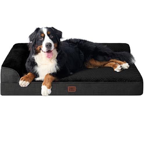 EHEYCIGA XXL Dog Bed Memory Foam, Orthopedic Giant Dog Bed Jumbo with Washable Removable Cover, Waterproof Pet Sofa Couch with Nonskid Bottom, 48x35x7.5, Black - color: Black, size: 48.0"L x 35.0"W x 7.5"Th