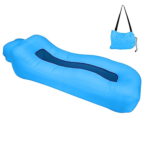 ele ELEOPTION Outdoor Inflatable Camping Couch Waterproof Portable Blow Up Air Sofa Chair Lounger for Backyard Beach Traveling Camping with Compression Sacks (Blue) - color: Blue
