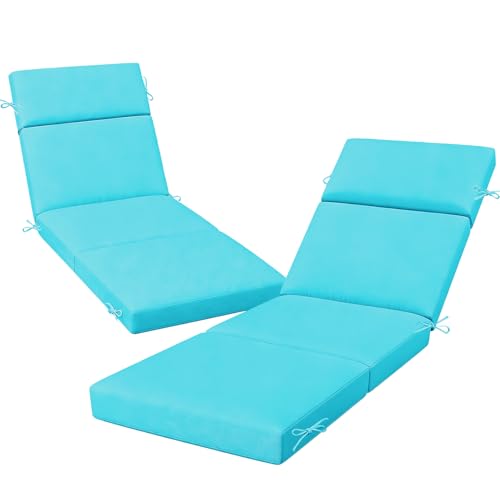2 Pcs Outdoor Chaise Lounge Cushion 72" x 21" x 3", 4-Section Folding Patio Lounge Chair Cushion with Ties, Waterproof & Fade Resistant Replacement Cushion for Pool, Patio, Deck (Teal, 2 Pcs) - color: Teal, size: 2 Pcs
