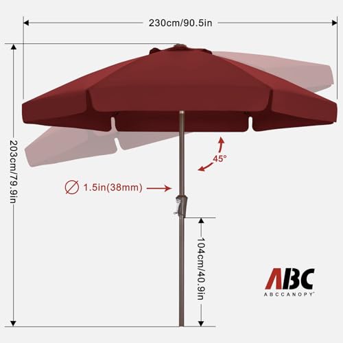 ABCCANOPY 7.5ft Scalloped Patio Umbrella, Outdoor Table Umbrella with Tilt and Crank, Fiberglass Ribs Deck Umbrella for Patio, Pool, Garden, Picnic (Burgundy) - color: Burgundy, size: 7.5FT