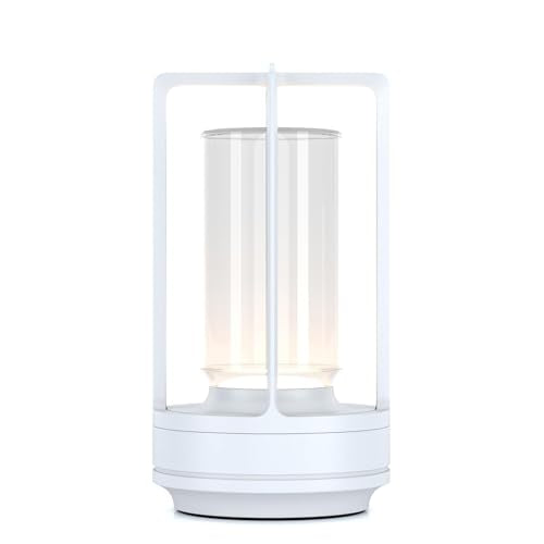 Portable Metal Table Lamp for Indoor/Outdoor ,Rechargeable Cordless LED Lamp, 3-Colour Infinitely Dimming Battery Powered Small Desk Lamp, Restaurant/Bedroom/Bar/Coffee Shop/Camping Light (White) - color: White