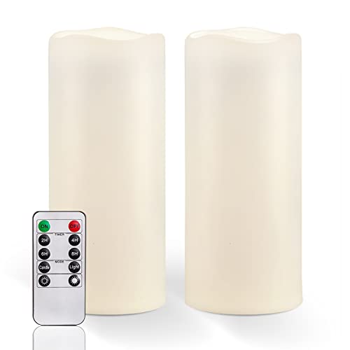 Homemory 10" x 4" Large Waterproof Outdoor Flameless Candles with Remote Control and Timer, Battery Operated Flickering LED Pillar Candles for Outdoor Larterns, Porch, Long Lasting, Set of 2 - color: Ivory White, size: 4"x 10"