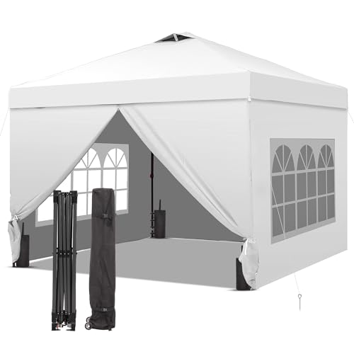 GDY 12x12 Pop Up Canopy Tent with 4 Sidewalls, Easy Set up with One Push Lift Gazebo with Wheel Bag and4 Sandbags,Carpas for Events, Parties,Camping, White. - color: White, size: 12x12
