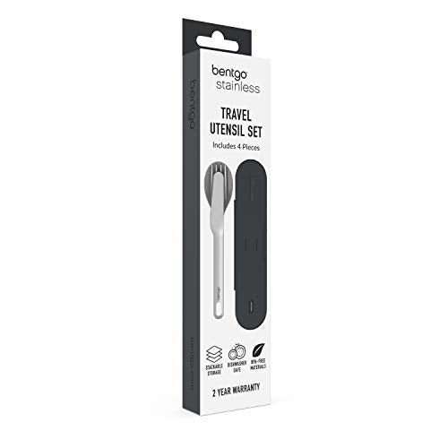 Bentgo Stainless Travel Utensil Set - Reusable 3-Piece Silverware Set with Carrying Case, High-Grade Premium Steel, BPA-Free Case, Eco-Friendly - Ideal for Travel, Camping, and Office Use (Carbon) - color: Carbon