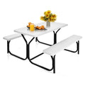 MEDIMALL Picnic Table, Portable Picnic Tables with Benches, Plastics Picnic Table Bench Set with Metal Frame & All Weather Tabletop, Large Camping Picnic Table for Outdoors, Backyard, Garden (White) - color: White