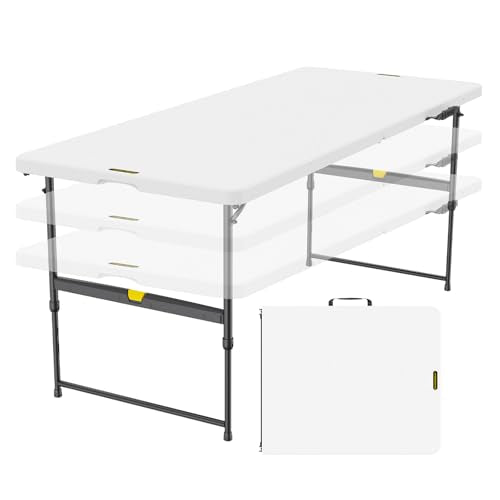 FanttikOutdoor 6ft Folding Table, 3 Heights, One-Handed Height Adjustment, Gravity Lock, Carry Handle, Indoor Outdoor Heavy Duty Fold-in-Half Portable Utility Table, Party, Granite White Zeta X6 Pro - color: Granite White