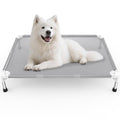 Elevated Dog Bed with Teslin Cooling Fabric - Lightweight Dog Cot for Large Dogs, Waterproof & Washable Breathable Mesh, Raised Pet Bed for Indoor Outdoor Use, Anti-Slip, Easy Clean - size: L-Gray