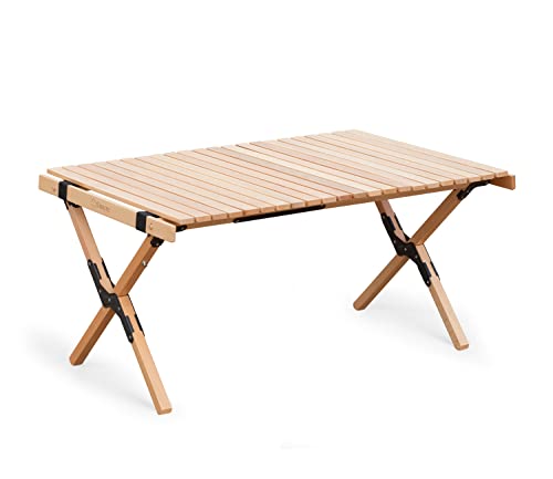 S'more Folding Picnic Table, Portable Camping Table with Carry Bag, Wood Outdoor Table for Picnic, Camping, Travel, Party, Beach, Garden, Patio, gailgating, BBQ,Easy to Assembly (M Size-90cm) - size: M-90CM, style: Wood